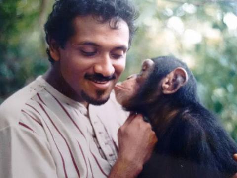 Bala with Bruno, a famous chimpanzee that once lived at TCS