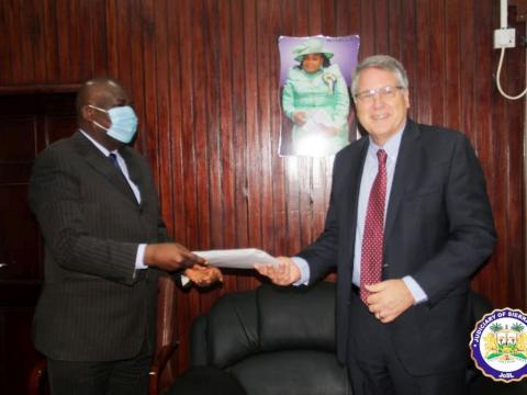 Chief Justice Babatunde Edwards and the New US Ambassador to Sierra Leone