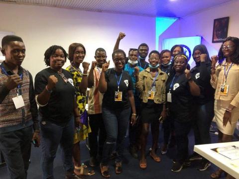 Feminist United Sierra Leone and Allies team, at the  Africell -American corner, Bathurst Street, Freetown.