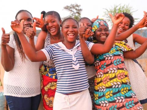 Women and girls celebrating the lifting of the ban