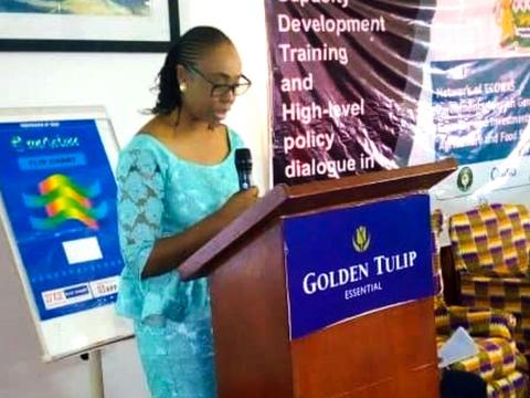 Hawa Samai of AMNET making statement at the opening ceremony