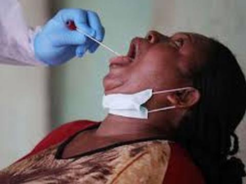 Health worker collects sample for Covid-19 test