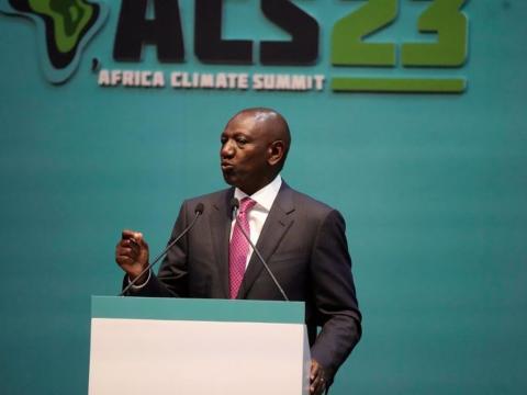 Kenyan President William Ruto addresses delegates at the opening of the Africa Climate Summit in Nairobi