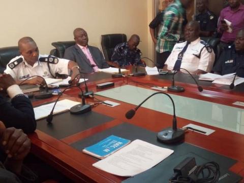 NATCOM officials and SLP officers at a press conference this week