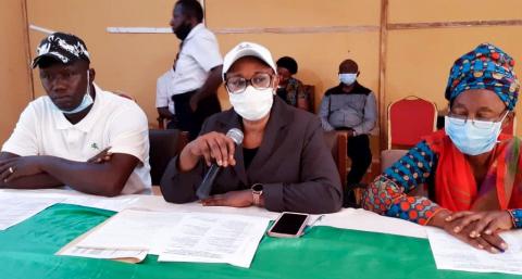 NaCSA Commissioner Dr. Sao-Kapto Hannah Isata Max-Kyne, Delivering a Statement (flanked by left NaCSA Deputy Commissioner Jommy Batilo Songa & Resident Minister North-West Haja Isata Abdulai Kamara (1)