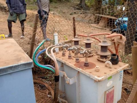 One of the vandalized transformers
