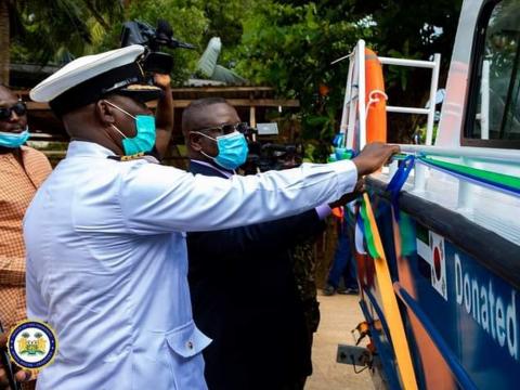 President Bio commissioning the Patrol Craft