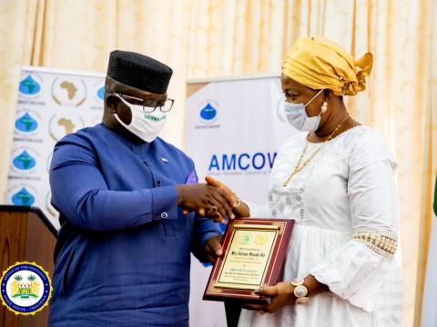 President Bio congratulates his wife, First Lady Fatima Bio