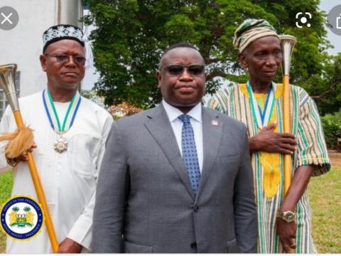President Bio flanked by Paramount Chiefs