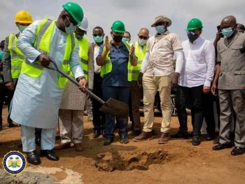 President Bio turning sod for the construction of the hospital.