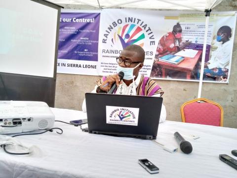 Rainbo's deputy Executive Director, Gibril Kargbo presenting the data