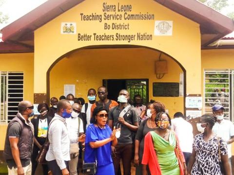 Protesting teachers in front of the Teaching Service Commission
