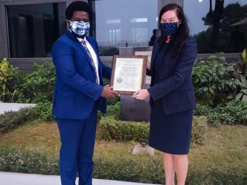 The ACC boss receiving the award.