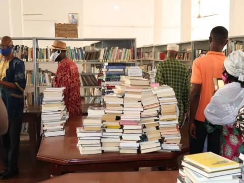 The donated items displayed in the library