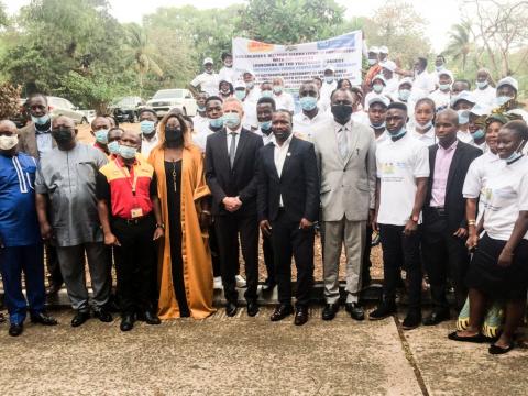 The minister of Youth Affairs, Mohamed Bangura, together with SOS families, at Radison Blu Hotels
