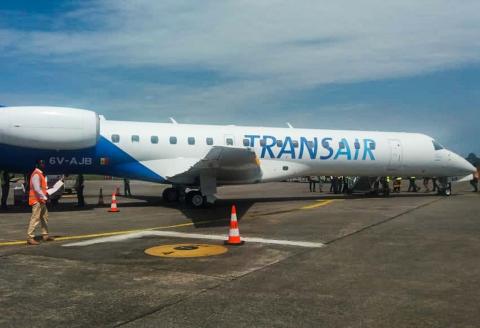 A TransAir flight in Lungi, Sierra Leone