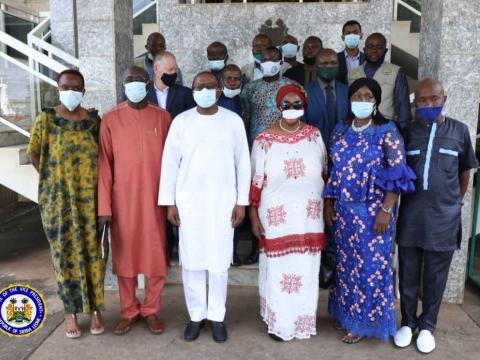 VP Jalloh poses with the APRM delegation after a meeting at his office